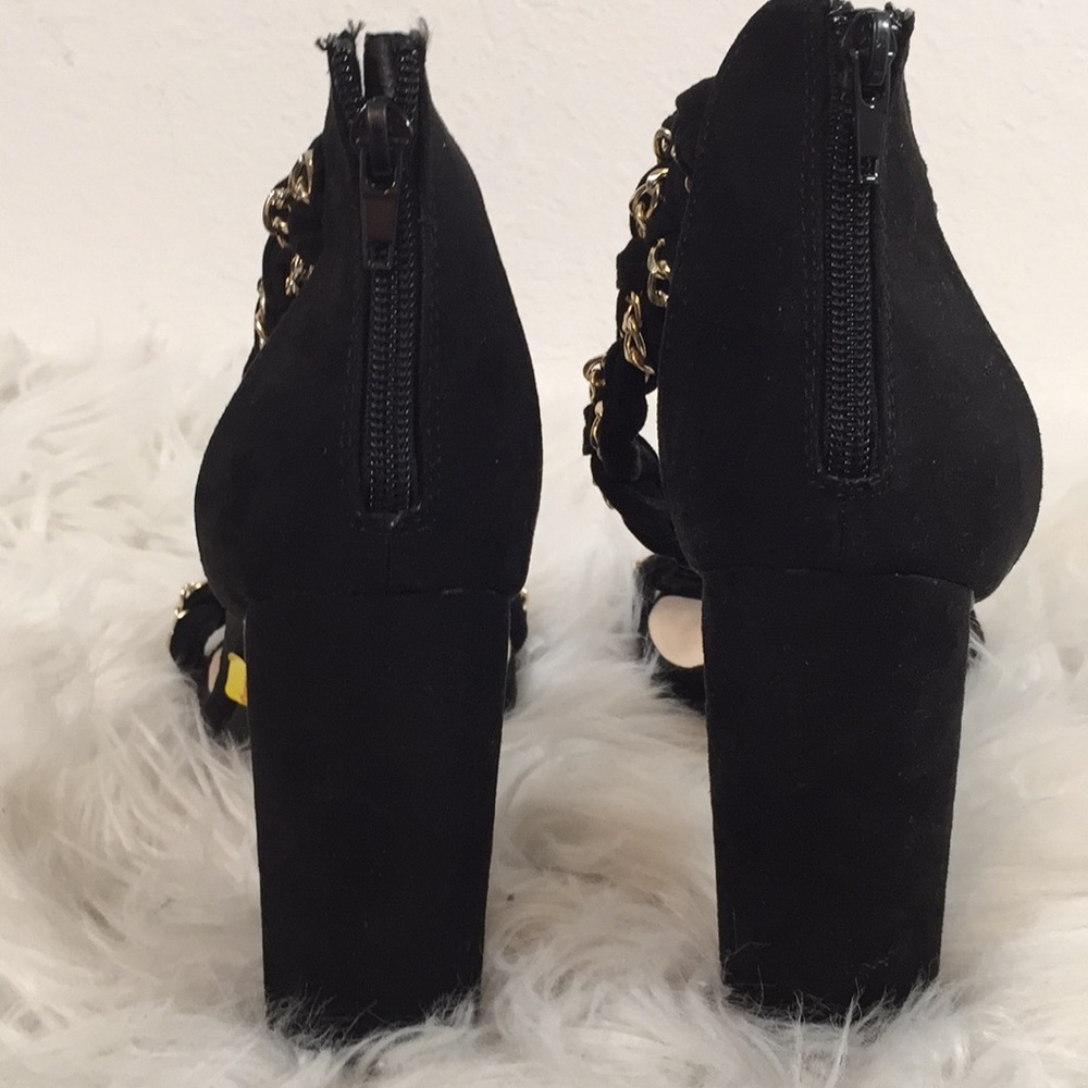 Qupid Sexy Black Braided Chain Accent Chunky Heels - Picture 8 of 16